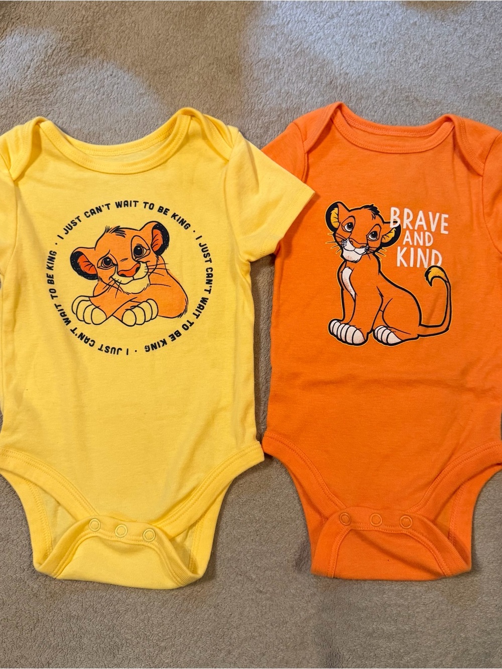Yellow & Orange Lion King 6M Graphic One-Piece Bodysuits for Kids